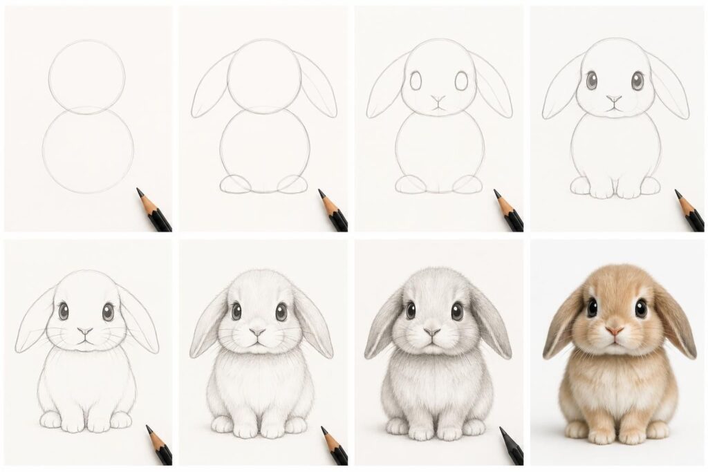 apprenez à dessiner un lapin mignon facilement grâce à notre guide étape par étape, parfait pour les débutants et les amateurs d'art.