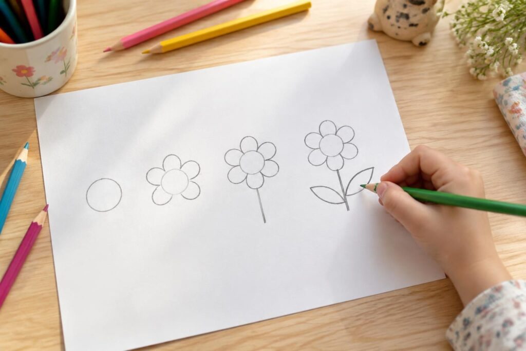 apprenez à dessiner une fleur facilement, étape par étape. un tutoriel simple et amusant, idéal pour les enfants et les débutants.